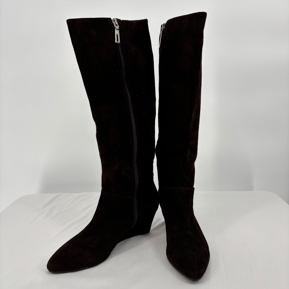 Marc Fisher Verifies Women 7.5 M Dark Brown Suede Leather Knee High Wedge Boots